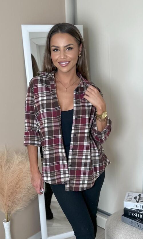 Koszula Amara w kratę burgundowo-czekoladowa